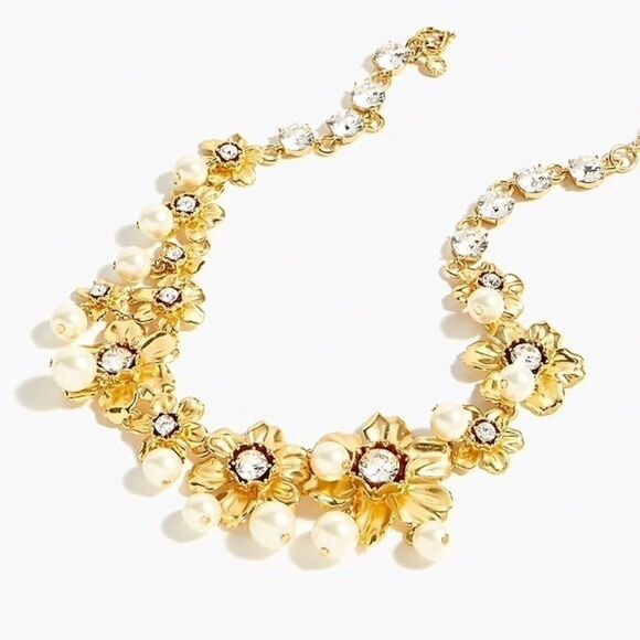 J Crew Pearl and crystal floral statement necklace - Picture 1 of 7